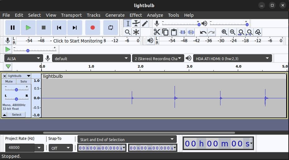 Interfaz de Audacity con archivo de audio cargado
